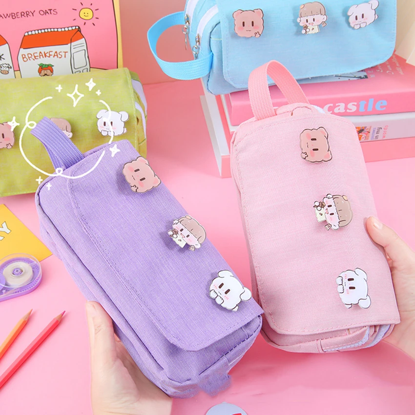 Imagem -03 - Capa de Lápis Kawaii Estuche Coreano Papelaria Trousse Bonito Piornik Broche Pencilcases Bolsas Bolsa Grande Capacidade Lapicera