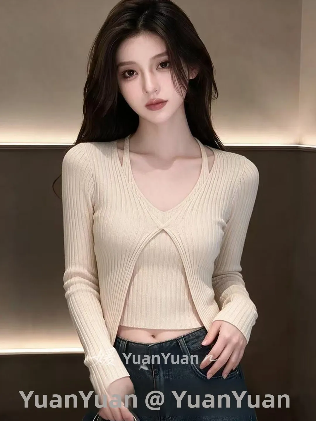 Women's V-Neck Knitted Short Cardigan Slim Fit Style Autumn Winter New Arrival Fashion Design Casual Soft Polyester Fiber