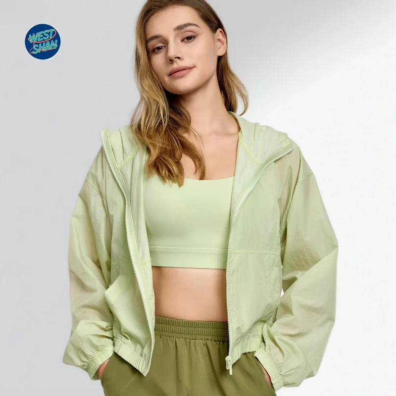 WESTSHAN Summer Lightweight Sports Yoga Jacket Oversize Sun-Protective Hooded Casual Outdoor Windbreaker Jacket For Women