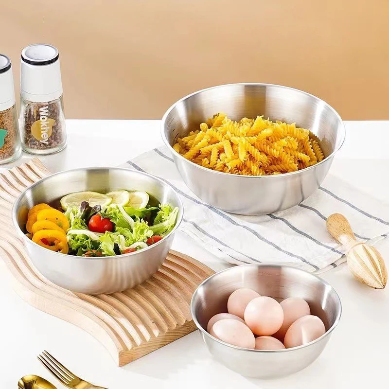 3Pcs Stainless Steel Mixing Bowl 17/20/23cm Salad Bowl Multifunctional Food Mixing Container With Scale Line Kitchen Mixing Bowl