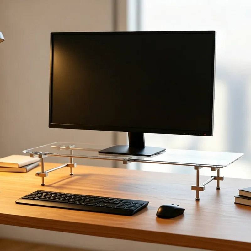 Glass Monitor Riser with Optical Axis and Desk Heightening Adjustable Computer Stand Very Sturdy for Office Desktop and Home