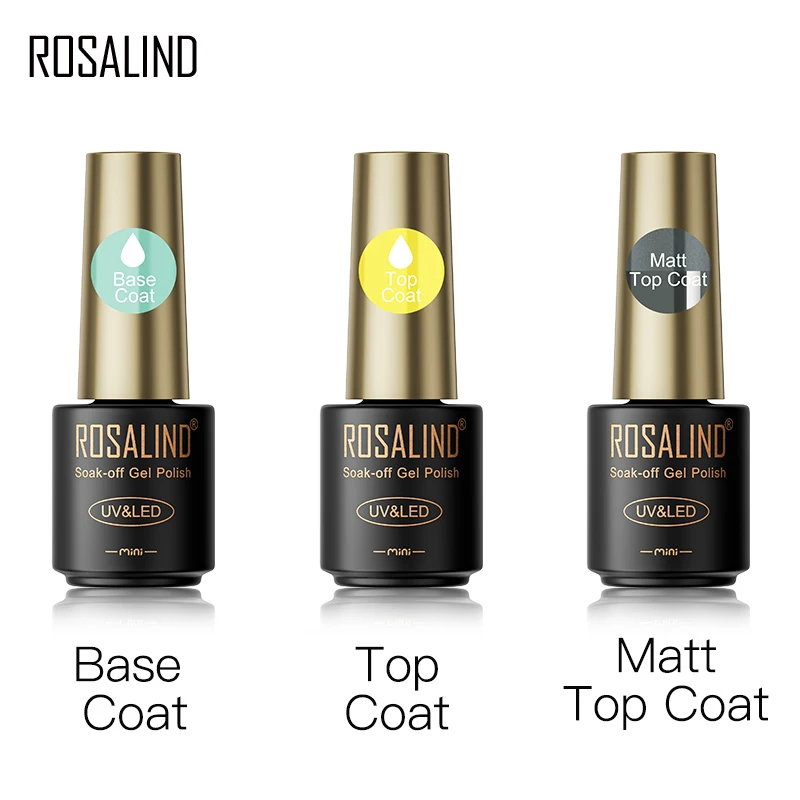 ROSALIND Gel Nail Polish Top Base Coat Long Lasting Reinforce 7ml Transparent Manicure UV Primer Gel Lacquer Nail Art Base Coat