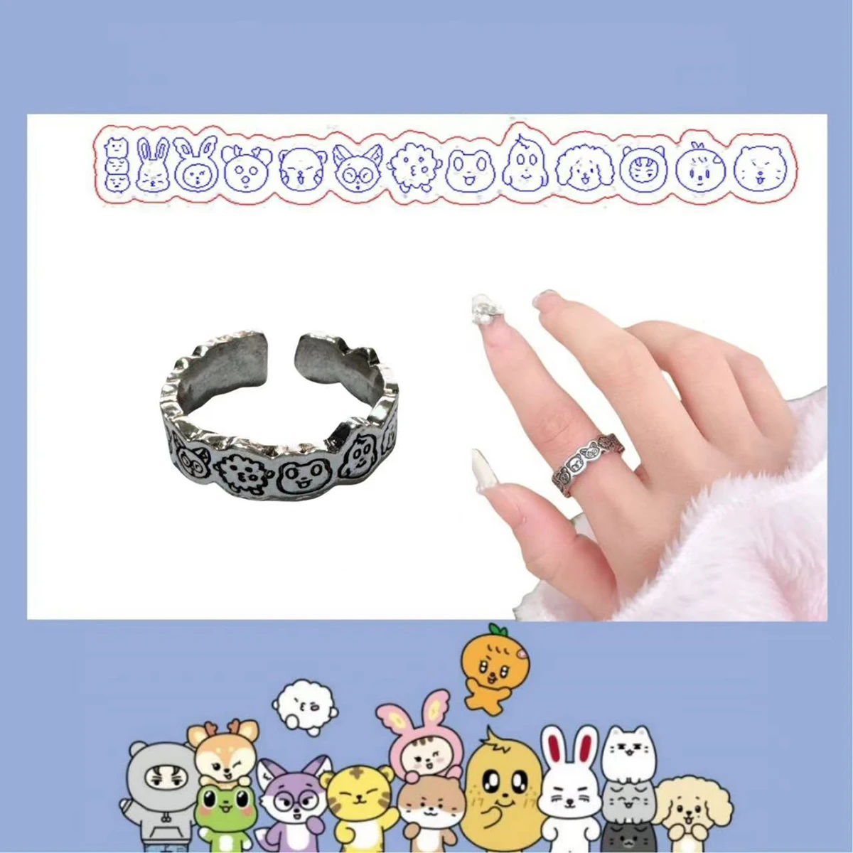 Kpop Mingyu S.coups DK Simple Design Open Ring Joshua Jeonghan Hoshi Cute Image Engraved Ajustable Finger Ring Couple Fans Gifts