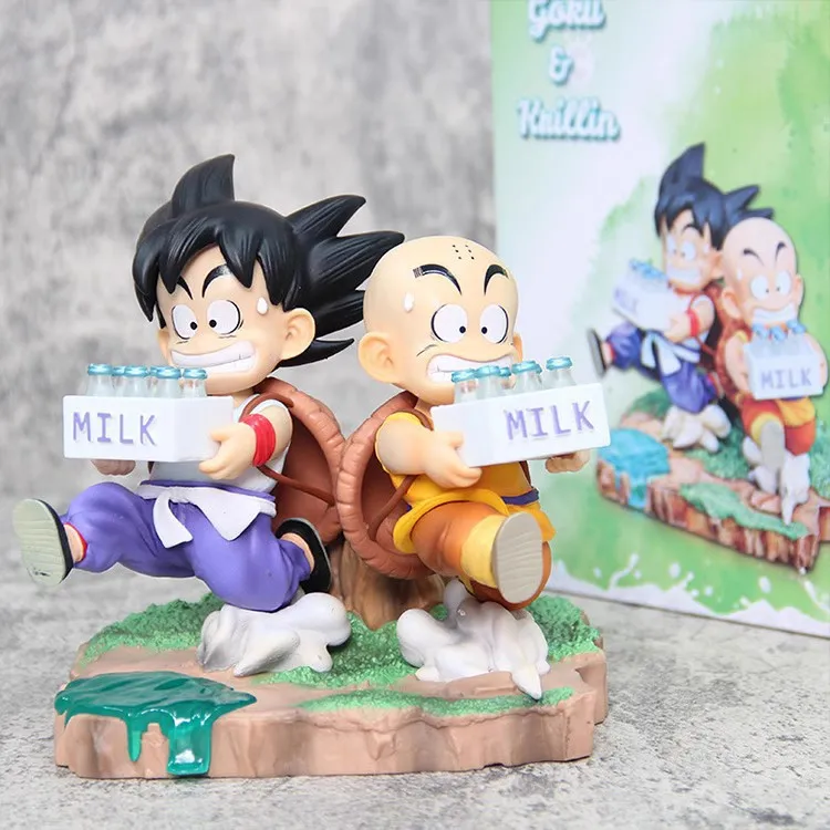 Hoge kwaliteit Dragon Ball karakter perifere kindertijd Goku Krillin melklevering scène figuur desktop ornamenten model speelgoed cadeau