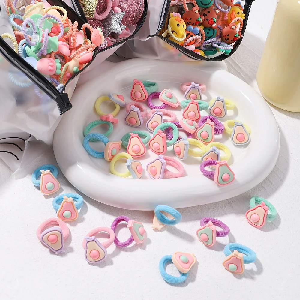 10pcs Lovely Cartoon Kids Hair Accessories Elastic Hair Bands Girls Macaron Hair Ties Ropes Stripe Ponytail Holder Ornaments