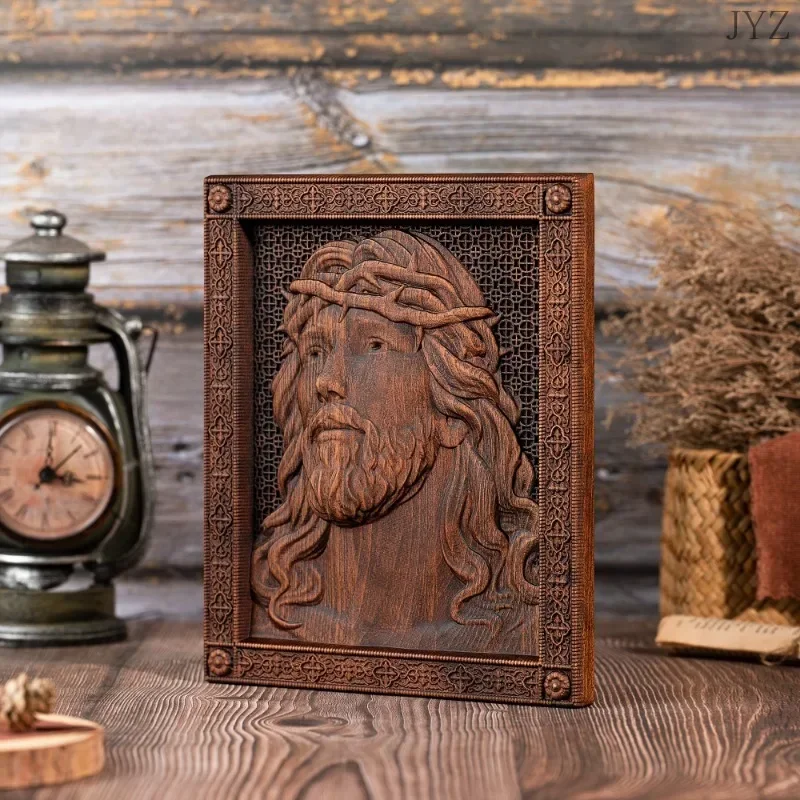 Religious Wood Carving Christ Jesus Crown of Thorns  Figure , Catholic Saint,  Wall Decor Gift