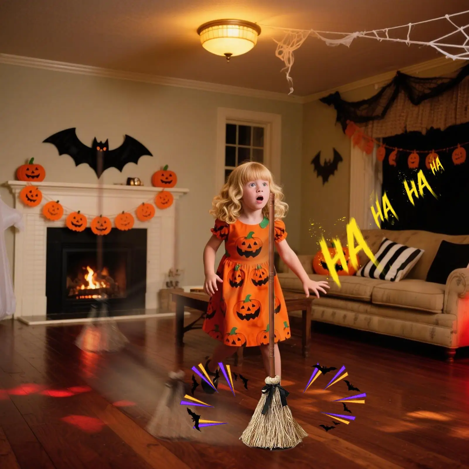 Halloween Moving Witch Broom Animated Witch Broom With Motion Sensor Sounds Animated Broom Haunted House Decoration Props Rotati