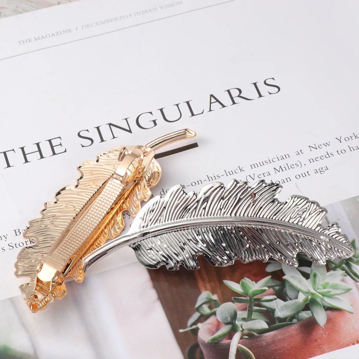 

2Pcs Hair Clip Golden Silver Durable Alloy 10x28cm Women Girls Elegant Accessory Leaf Hair Clip Women Hairpin