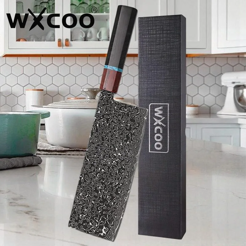 

WXCOO Chinese Cleaver Knife Chef Kitchen Cooking Tools Utility Slicing Butcher Meat Vegetable Japanese Damascus Steel Knife