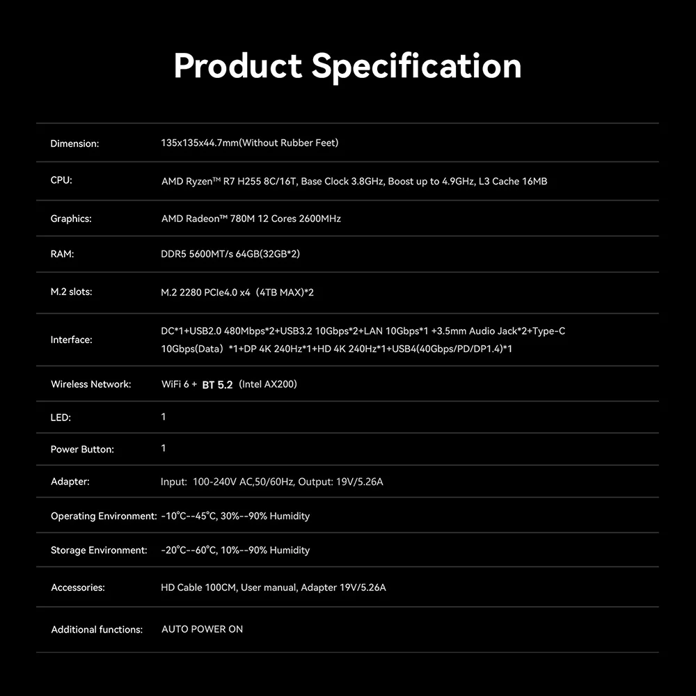 Beelink SER9 Pro Max AMD Ryzen 7 H255 24GB LPDDR5X RAM 1TB NVMe SSD Win 11 Ubuntu Type C Wifi6 BT5.2 Gaming PC SER9 HX370 HX470