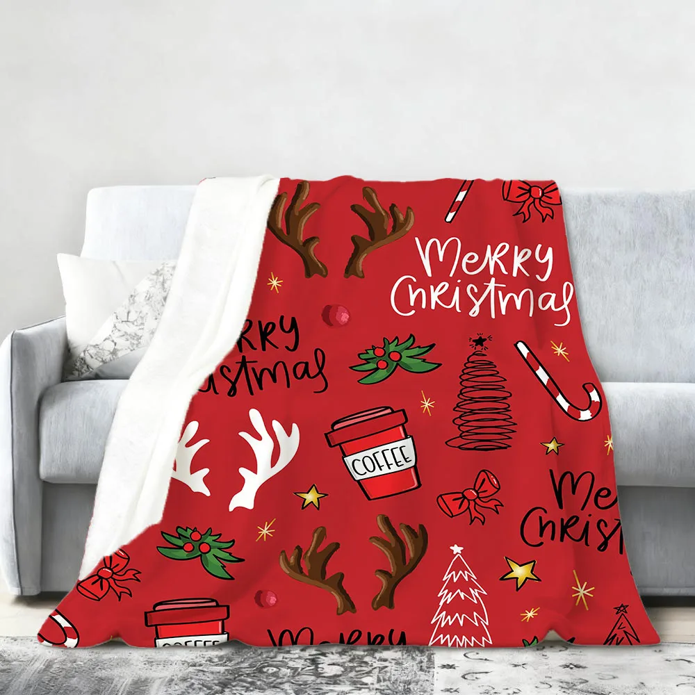 Bedruckte Decke mit Aufdruck „Merry Christmas&Coffee Antlers“, weiche Fleecedecke, Weihnachtsdekoration, maschinenwaschbar, schneller Versand