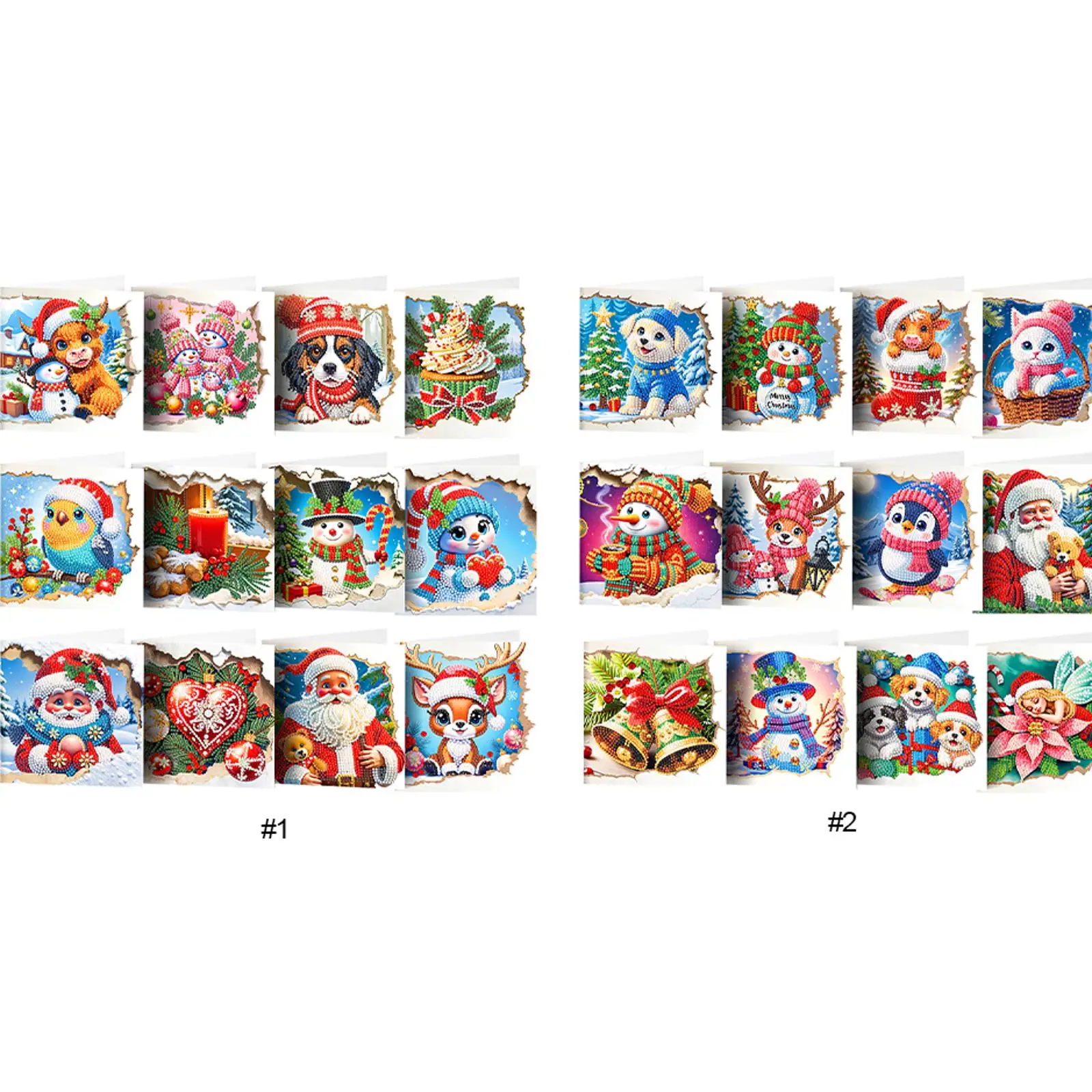 

12pcs DIY Xmas Print Diamond Painting Greeting Card Set Diamond Art Greeting Cards for Birthdays Thanksgiving & Special Occasion