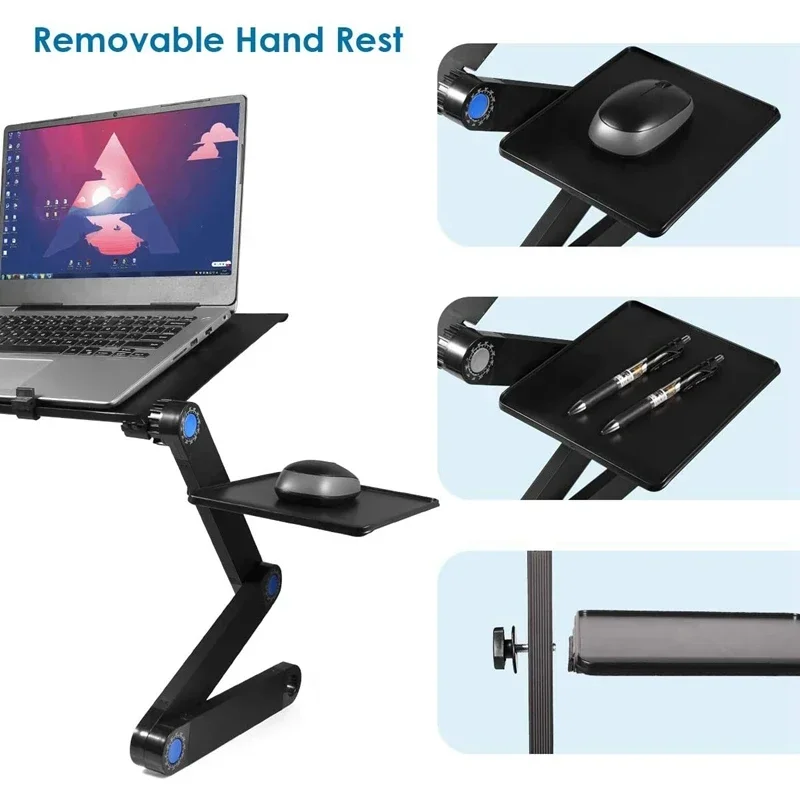 

Adjustable Laptop Bed Table Computer Stand, Laptop Notebook Stand Reading Holder With Large Cooling Fan & Mouse Pad
