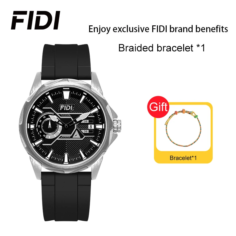 

FIDI Business Quartz Watch for Men Luxury Sports Watches Silicone Strap Wristwatch Waterproof Gifts Braided bracelet