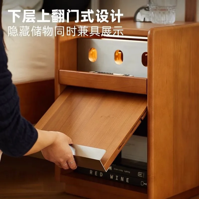 Retro-Nachttisch aus massivem Holz, Aufbewahrungsschrank für Schlafzimmer und Zuhause, Nachttisch, mobiler Nachttisch