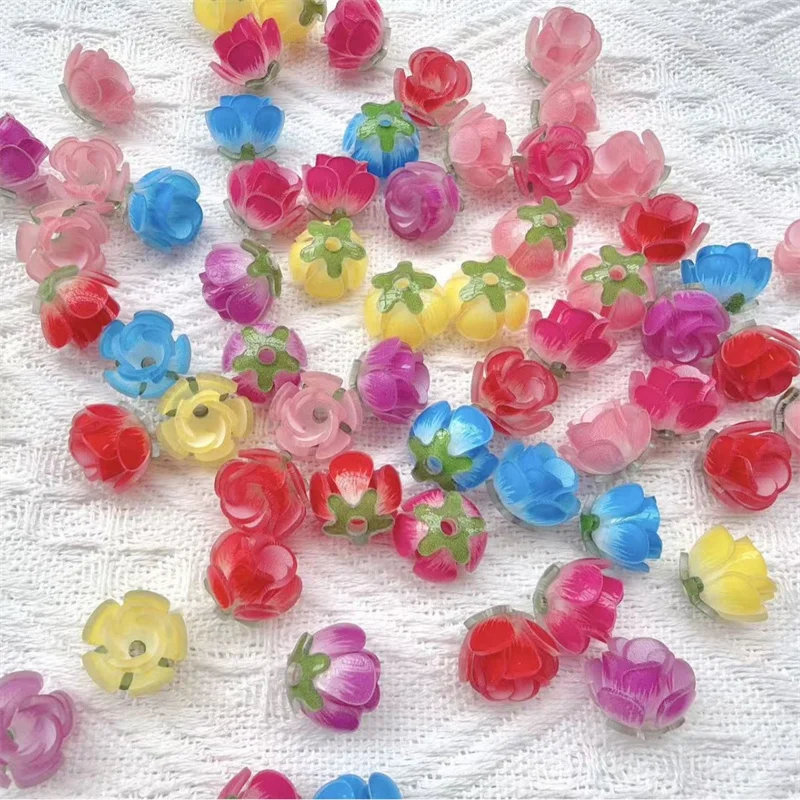 2026 Newest 30pcs/lot color pattern print cartoon rose flowers shape acrylic beads diy jewelry garment hair accessory