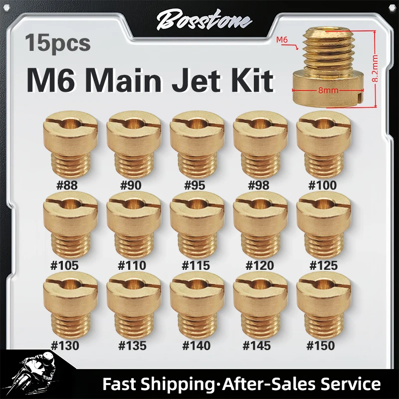 15pcs M6x0.75mm Carburetor M6 Main Jets Kit For Dellorto 6413 PHBH PHBL PHBE Motorcyle Carburetor Injector Nozzle Size#88-#150