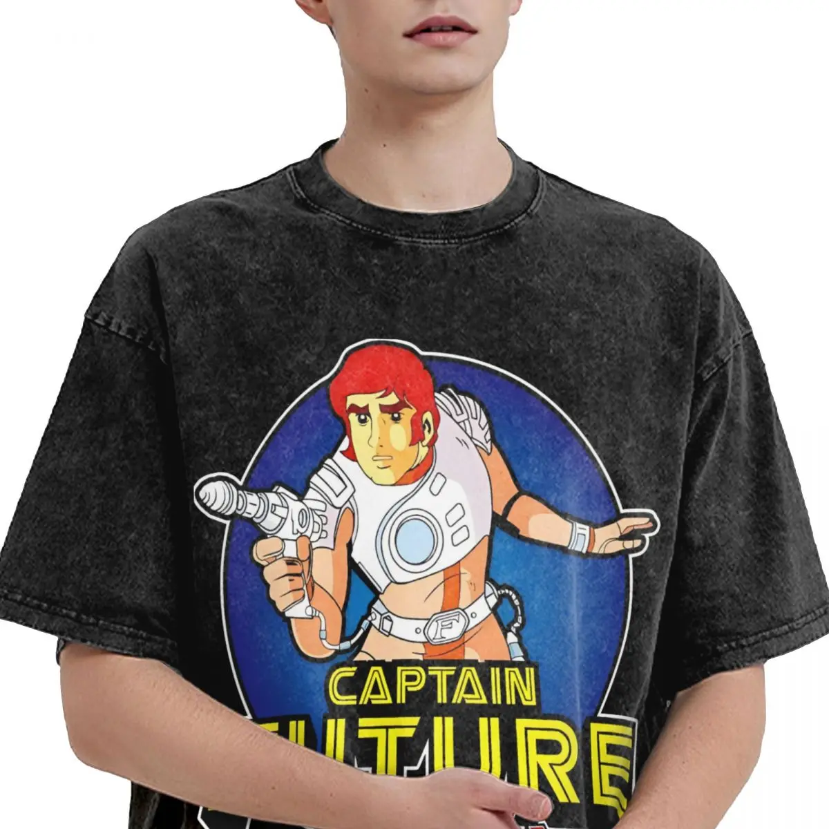 Anime Captain Future Washed T Shirts Streetwear Hip Hop Cool T-Shirt Tees Men Women 100% Cotton Oversize Summer