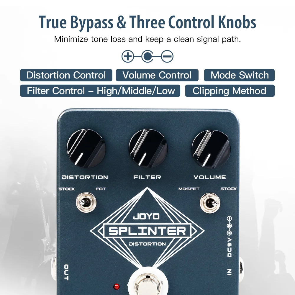 JOYO-Pedal de guitarra de efecto de distorsión y Fuzz, JF-21, clásico, con 3 perillas de ajuste, distorsión/filtro/volumen