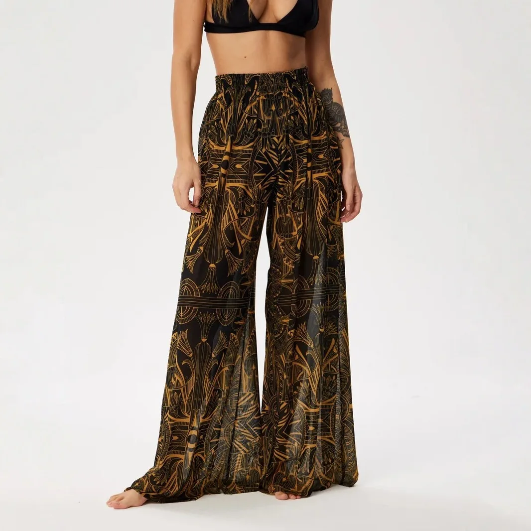 Women Mesh Ruffle Trim Cover Up Pants Beach Cover Up Cover Ups For Swimwear Beach Ruffle Pants 2025 Summer Pants