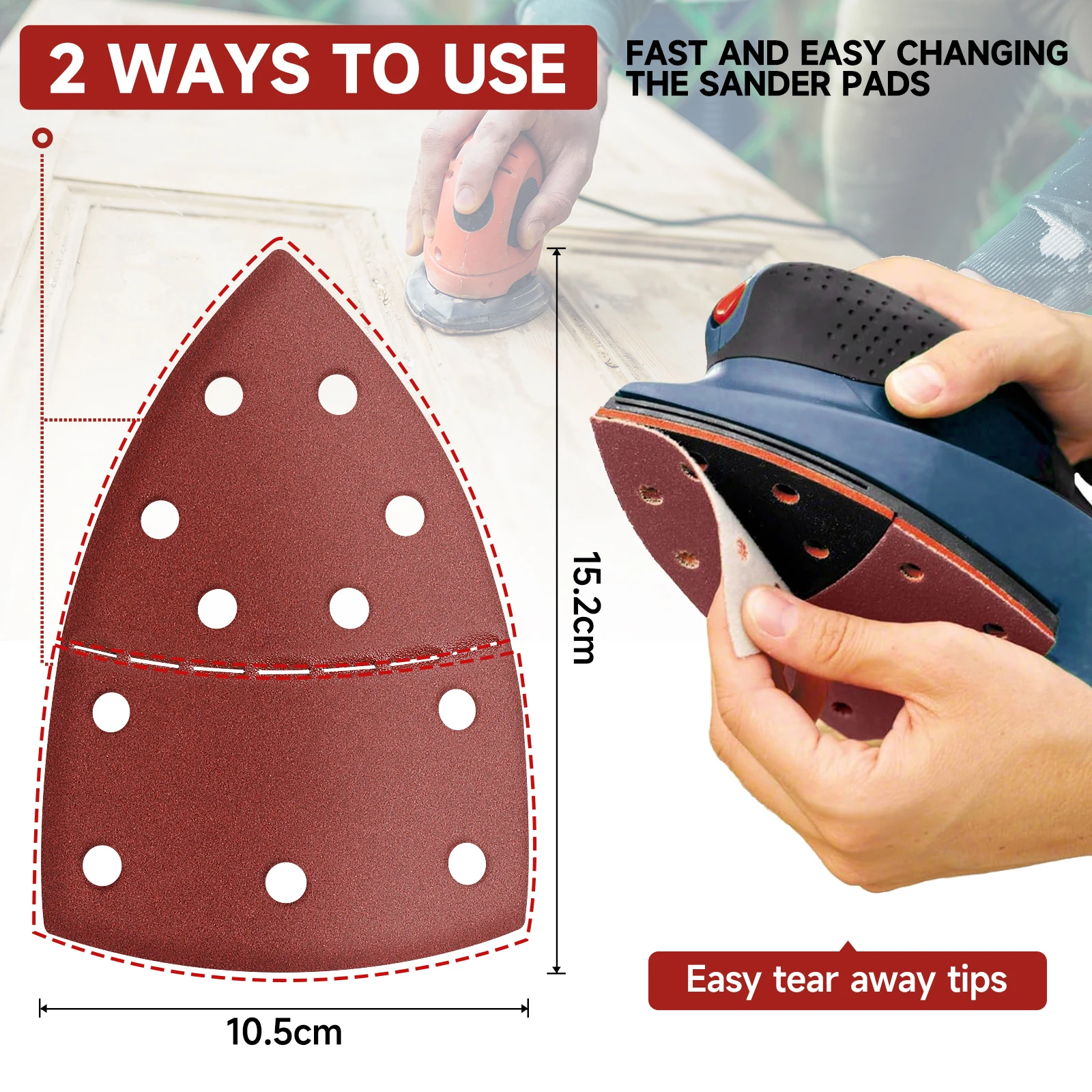 100Pcs Mouse Sander Pads 11 Holes Sanding Sheets Hook Loop, Multitool Detail Sander Sandpaper for Grinding Polishing Wood Metal