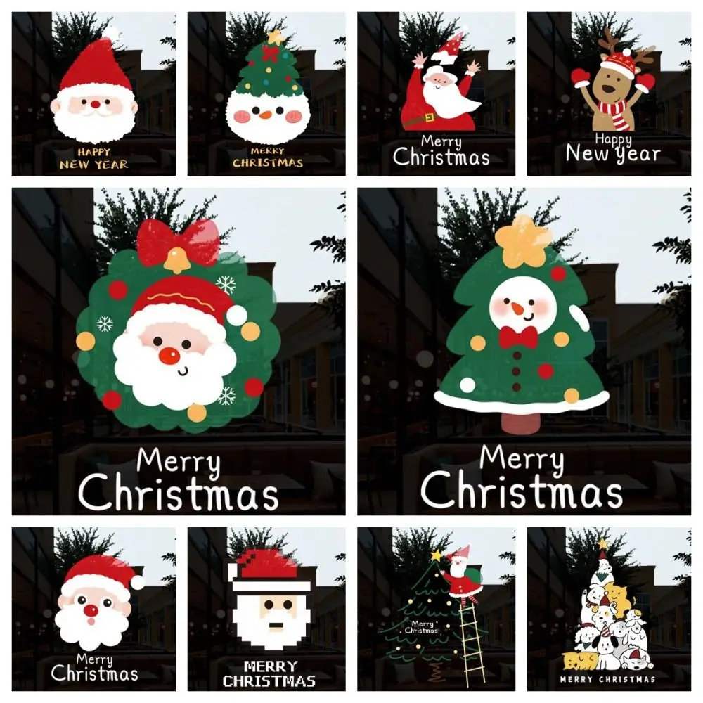Colorful Santa Claus Stickers Christmas Tree Transparent Glass Electrostatic Film Waterproof Anti-collision
