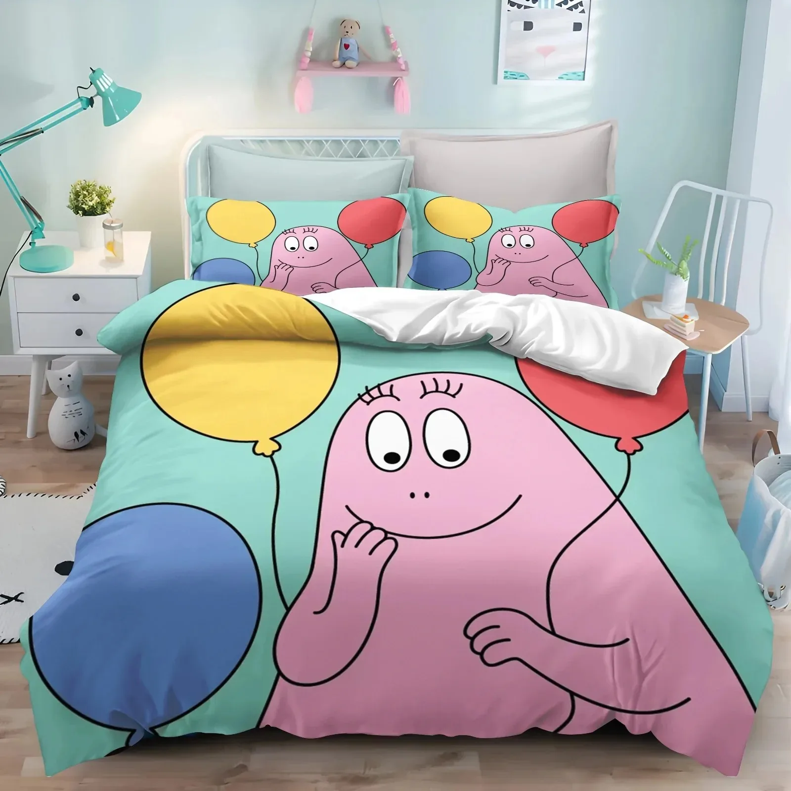 Customizable 3D Printing Cute Les Barbapapa Bedding Set Children's Duvet Cover Adult Kids Bedroom Single Double King Size