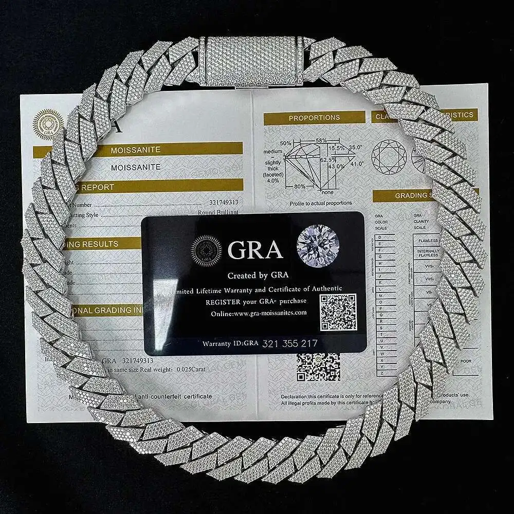 

12mm 14mm Cuban Link Chain Custom Clasp Iced Out 925 Sterling Silver 2 Rows Hiphop Moissanite Cuban Link Chain