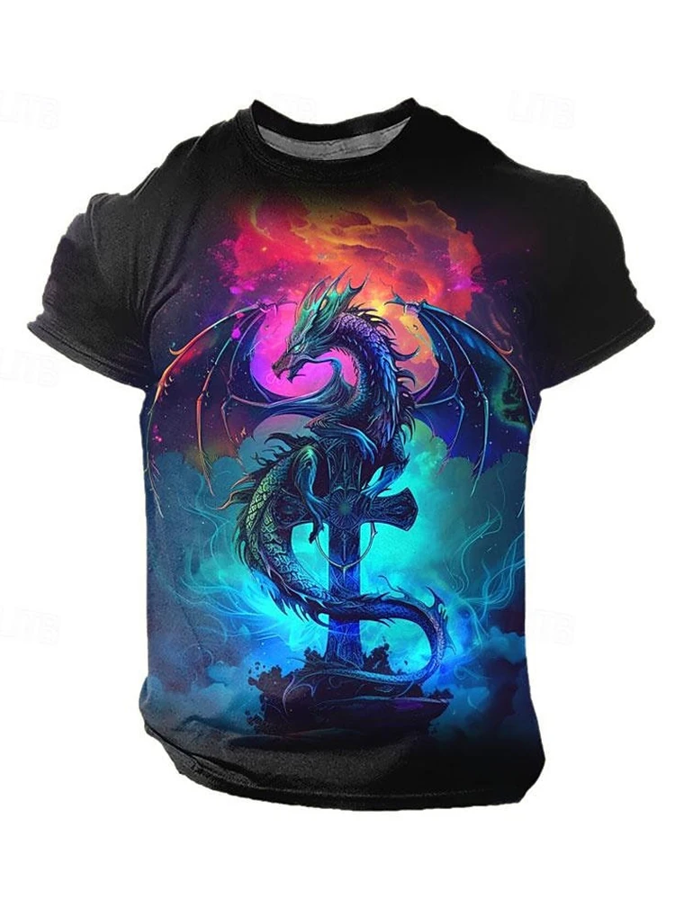 3D Dragon Print Men's T-shirt Summer Daily Casual Men's Street T-shirt Outdoor Sports Short Sleeve Urban Fashion Men's T-shirt image 5