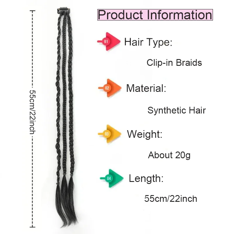 LUPU Synthetic Clip-In Braid Extensions 1PCS 22-Inch DIY Ponytail Braids For Women Girls 3-Style Small Braids Hair Extensions