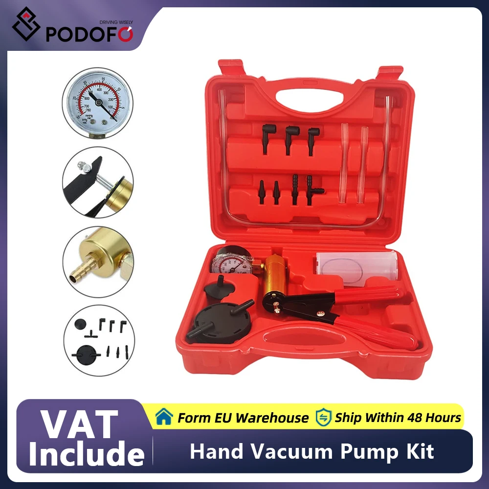 Podofo Handheld Vacuum Pressure Pump Brake Fluid Drain Kit Vacuum Pistol Pump Tester Kit Portable Durable Aluminum Vacuum Gauge