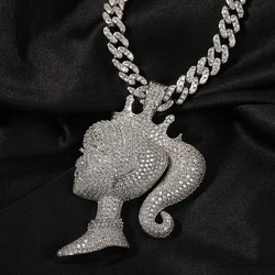UWIN Girl Head Crown Pendant Ponytail Elegant Doll Charms Cuban Chain Micro Pave Iced Out Necklace Women Accessories Jewelry