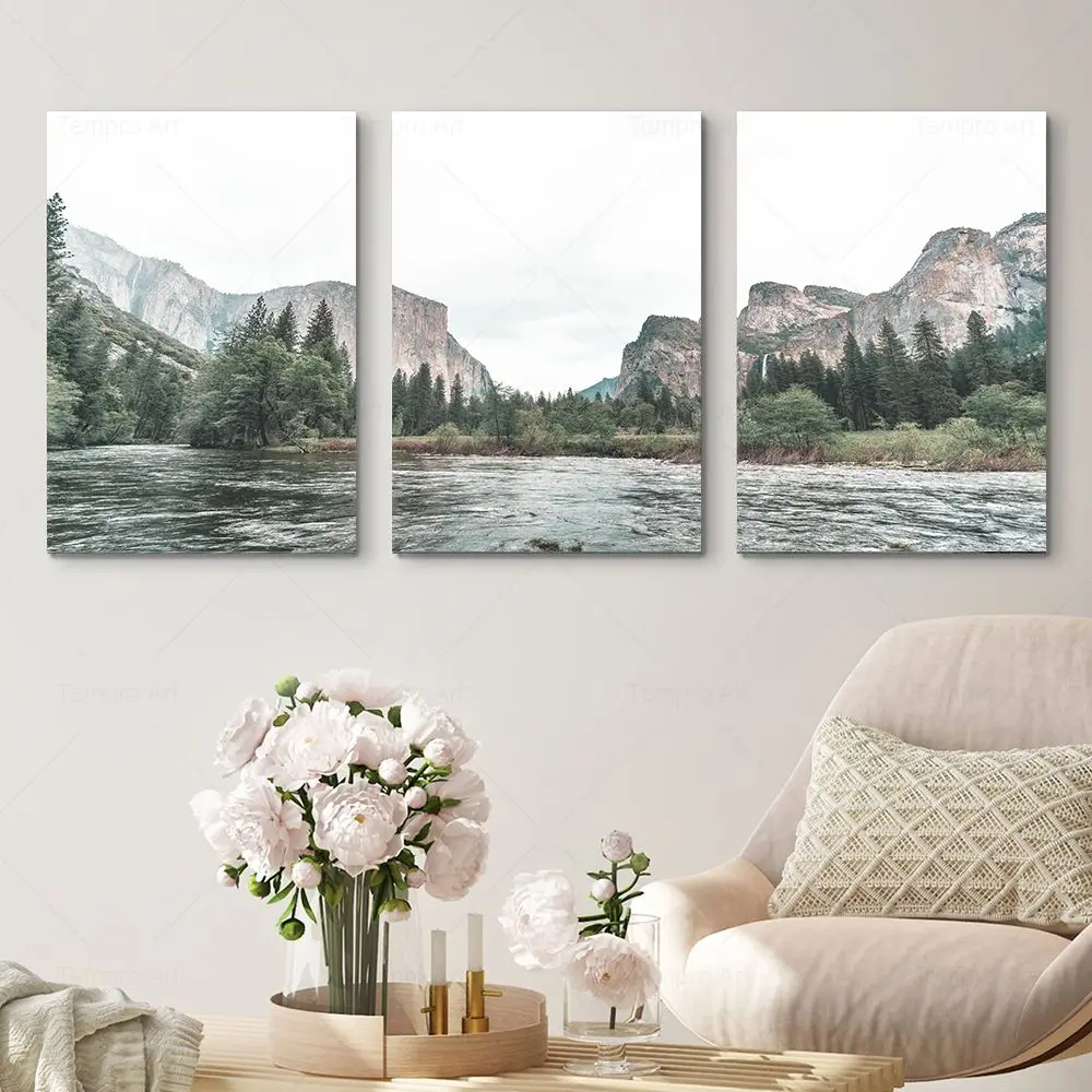 Pósteres del Parque Nacional del Valle de Yosemite, pintura de paisaje de bosque, lago de montaña, lienzo impreso, imagen de pared, decoración del hogar natural moderna