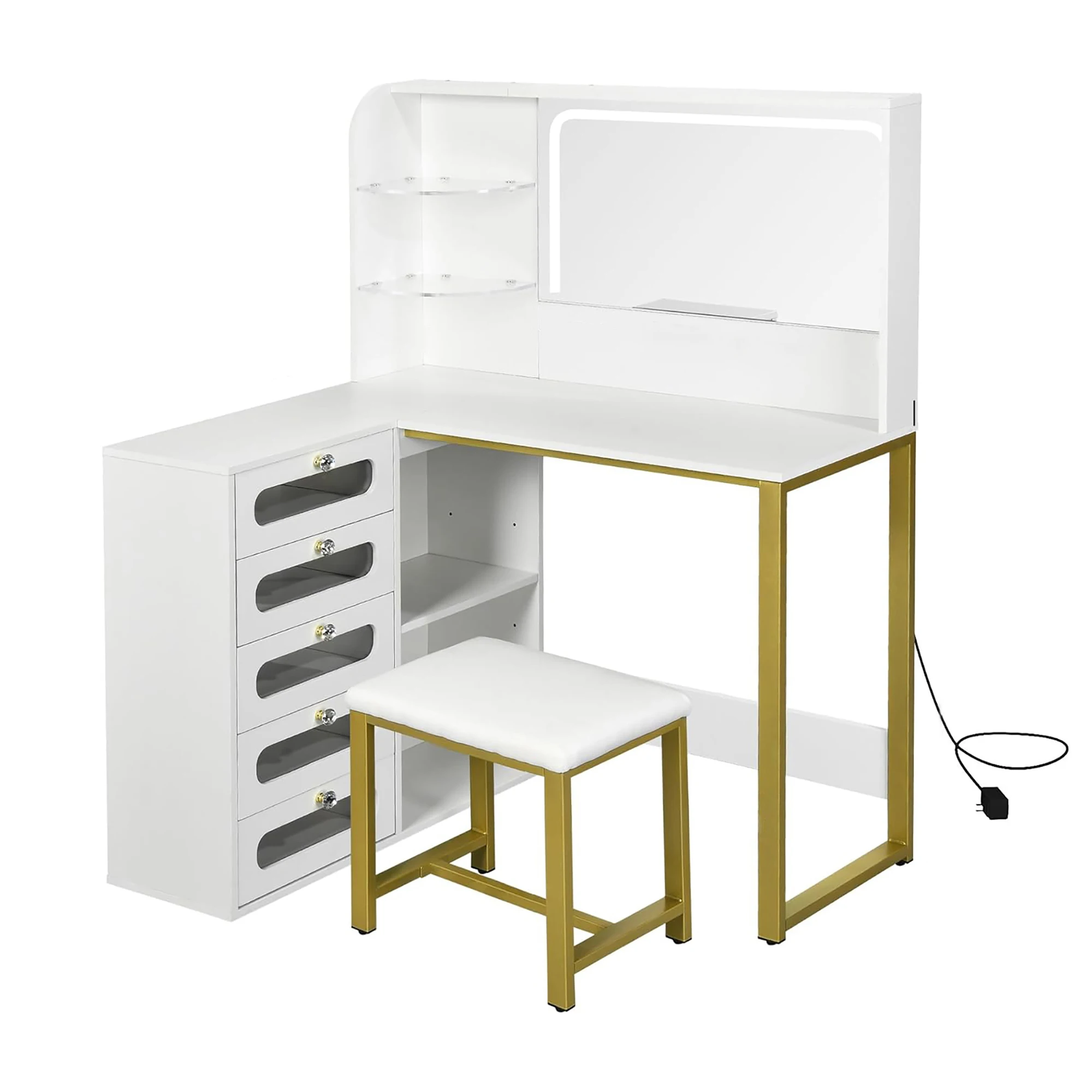 Rosahqnda LED-Beleuchtung Schminktisch mit einstellbarer Helligkeit Schminktisch mit Spiegel Kosmetiktisch mit Schubladen – Detail 36