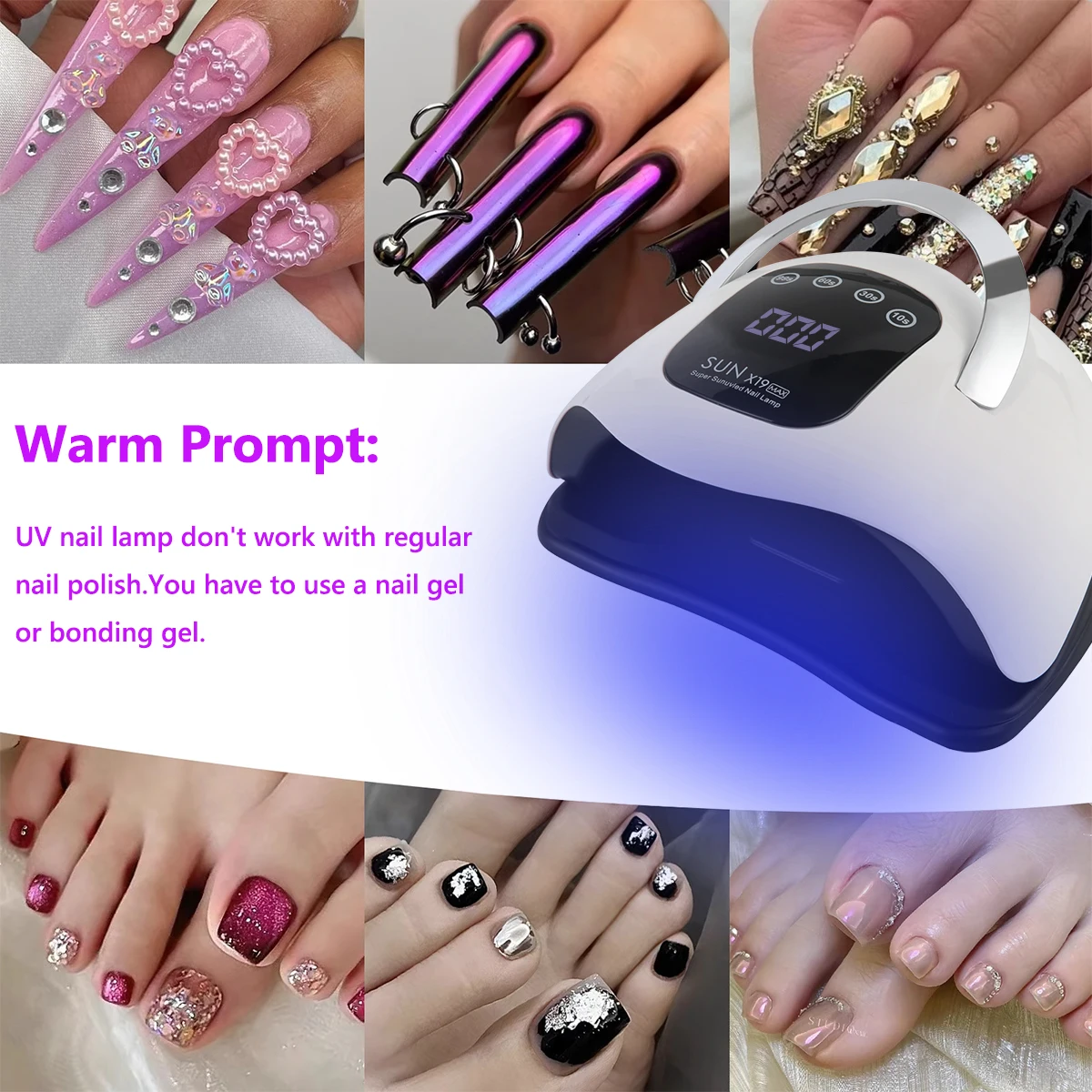 Lámpara de uñas profesional de 72 LED con mango, manicura de gran cobertura para curado rápido de puntas y esmalte de uñas, secador de uñas de calidad de salón