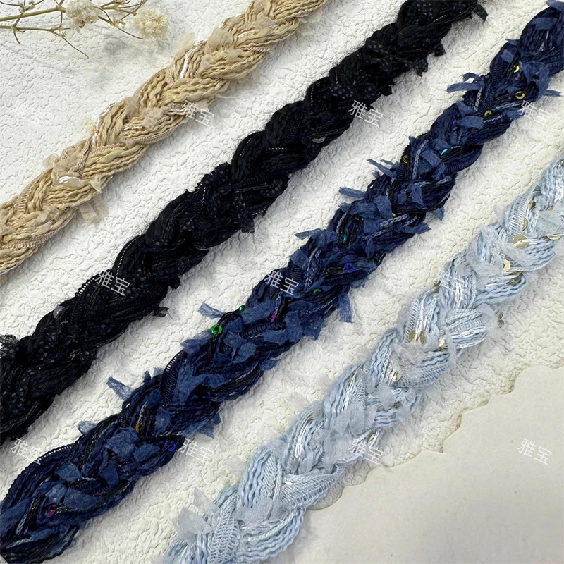 1.5cm Width Small Fragrant Woven Tweed Lace Accessories Handmade DIY Clothing Collar Decoration Pressed Edge Ribbon By The Meter