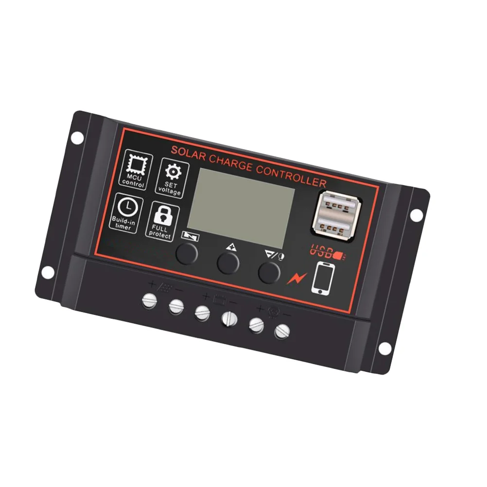

30A 12V 24V Solar Regulator Charge Controller Dual Circuit LCD Monitoring System Full Protection Functions Black