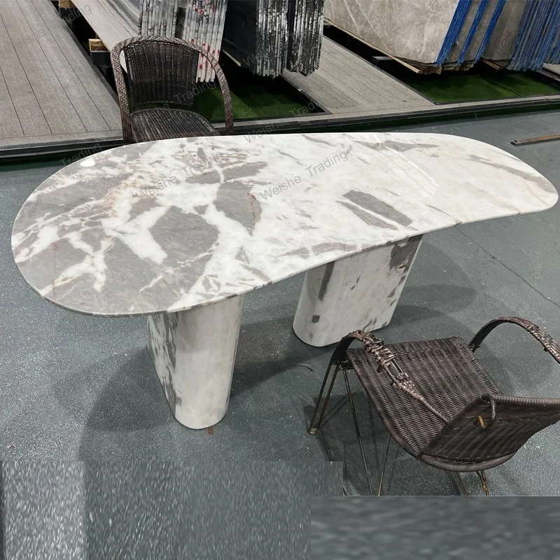 Natural marble dining table dining table upscale restaurant minimalist dining table hotel