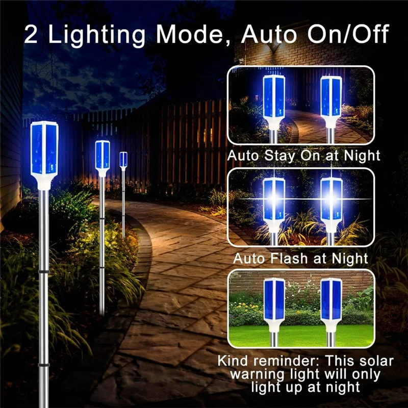 ABFY-Outdoor Solar Lights 4Pcs Waterproof, Reflective Driveway Markers, Warning Flash Light With 2 Lighting Modes Blue