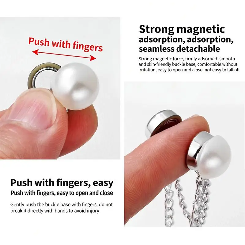 2 Stück Multifunktionale Magnetische Kleidungsklammern mit Kette, Metall-Jeansknopf-Clips, Magnetische Befestigungsnadeln für Kleidung, Schals, Hosenbeine und Manschetten – Detail 13