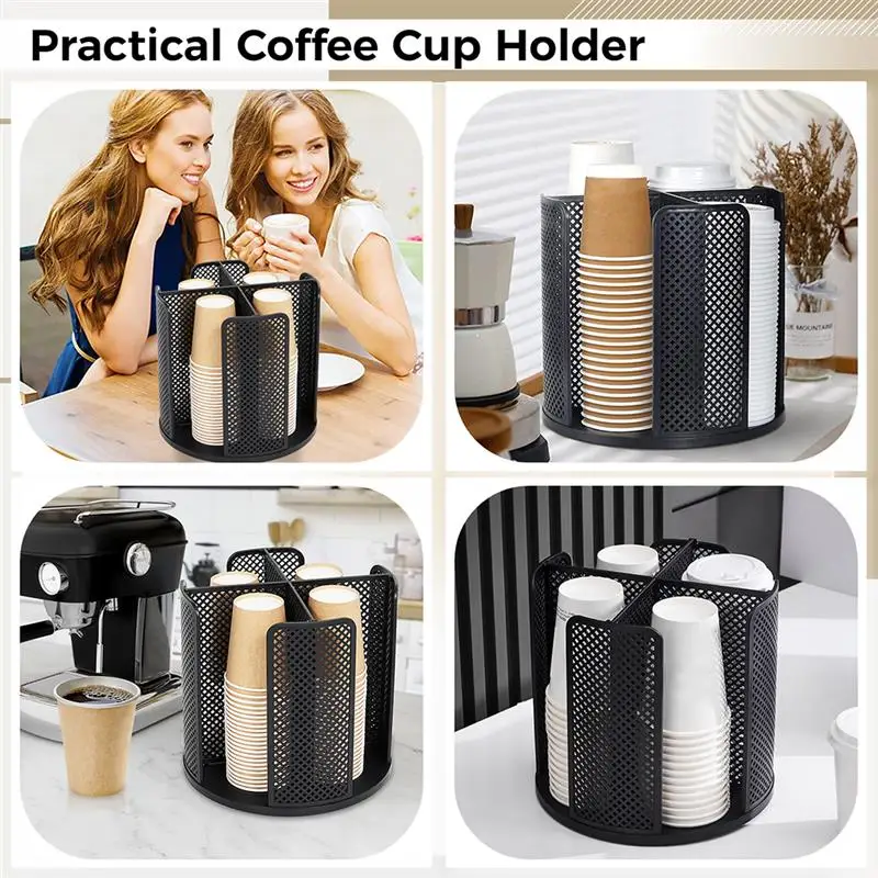 2Pcs/Set Rotatable Cup And Lid Organizers Coffee Cup Dispensers With 4 Compartments Paper Cup Storage Holders For Countertop