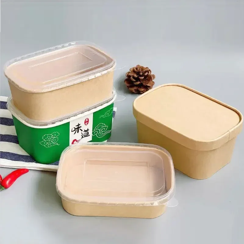 50pcs Disposable Kraft Paper Lunch Box Rectangular Takeaway Packaging Case Environmentally Friendly Microwave Portable Boxs