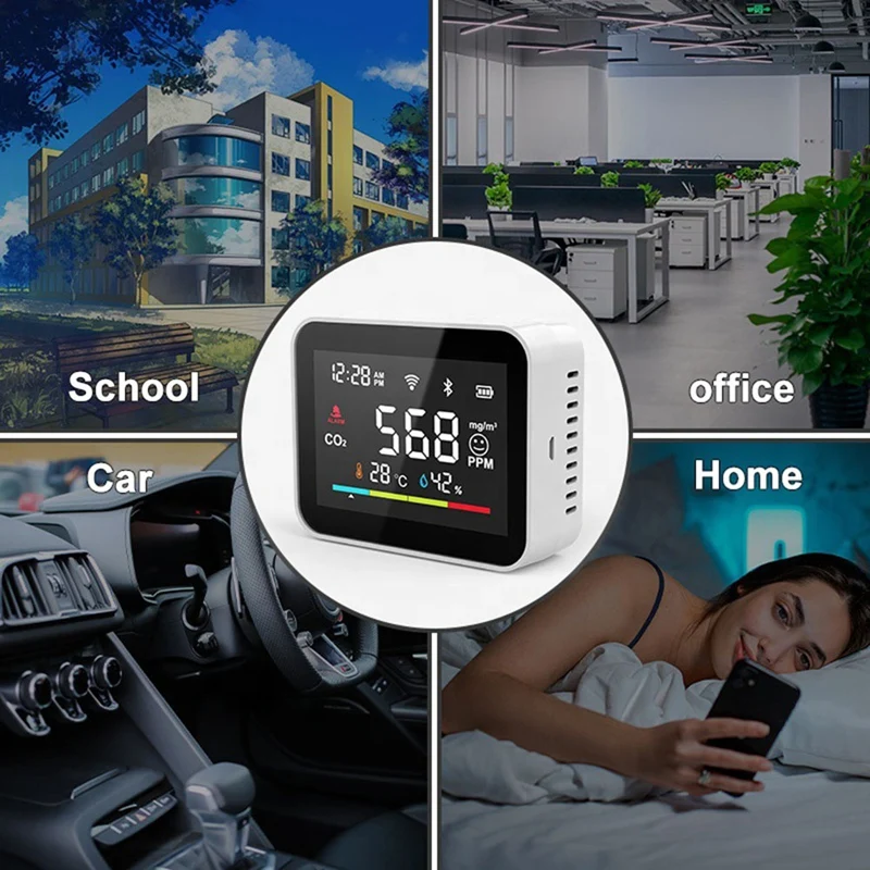 Tuya CO2 เครื่องตรวจจับไดออกไซด์ WIFI CO2 Monitor Meter Co2 Sensor ในร่มเรือนกระจกการเกษตร Air Humiture Sensor Monitor
