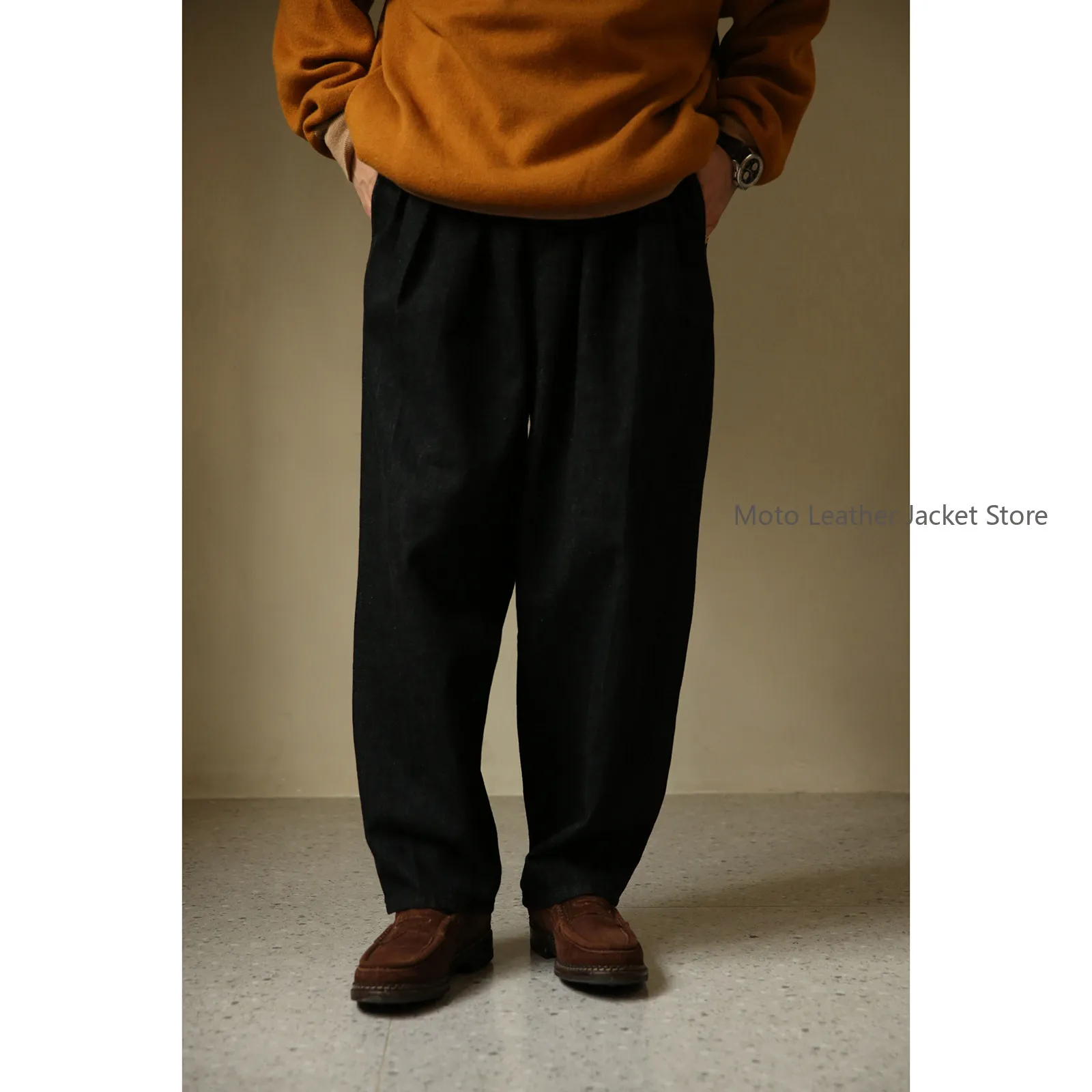 

Secondorder FW22 Denim Jeans British Style Wide Pleats Tapered Loose Mid High Waist Denim Pants