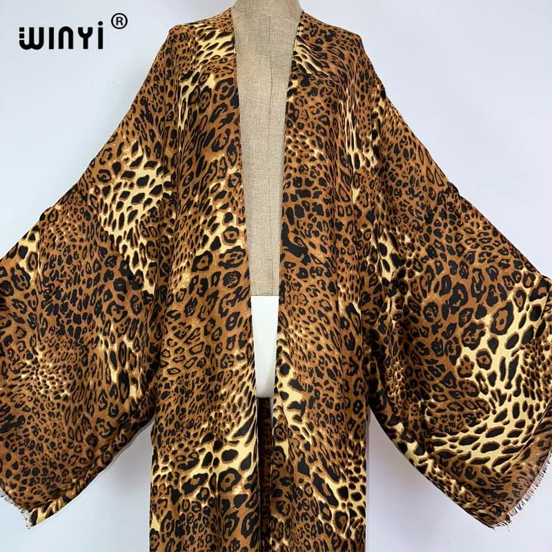 WINYI kimono Cotton feel leopard print beach cover-ups Elegant Cardigan sexy holiday Africa coat beach outfits for women kaftan