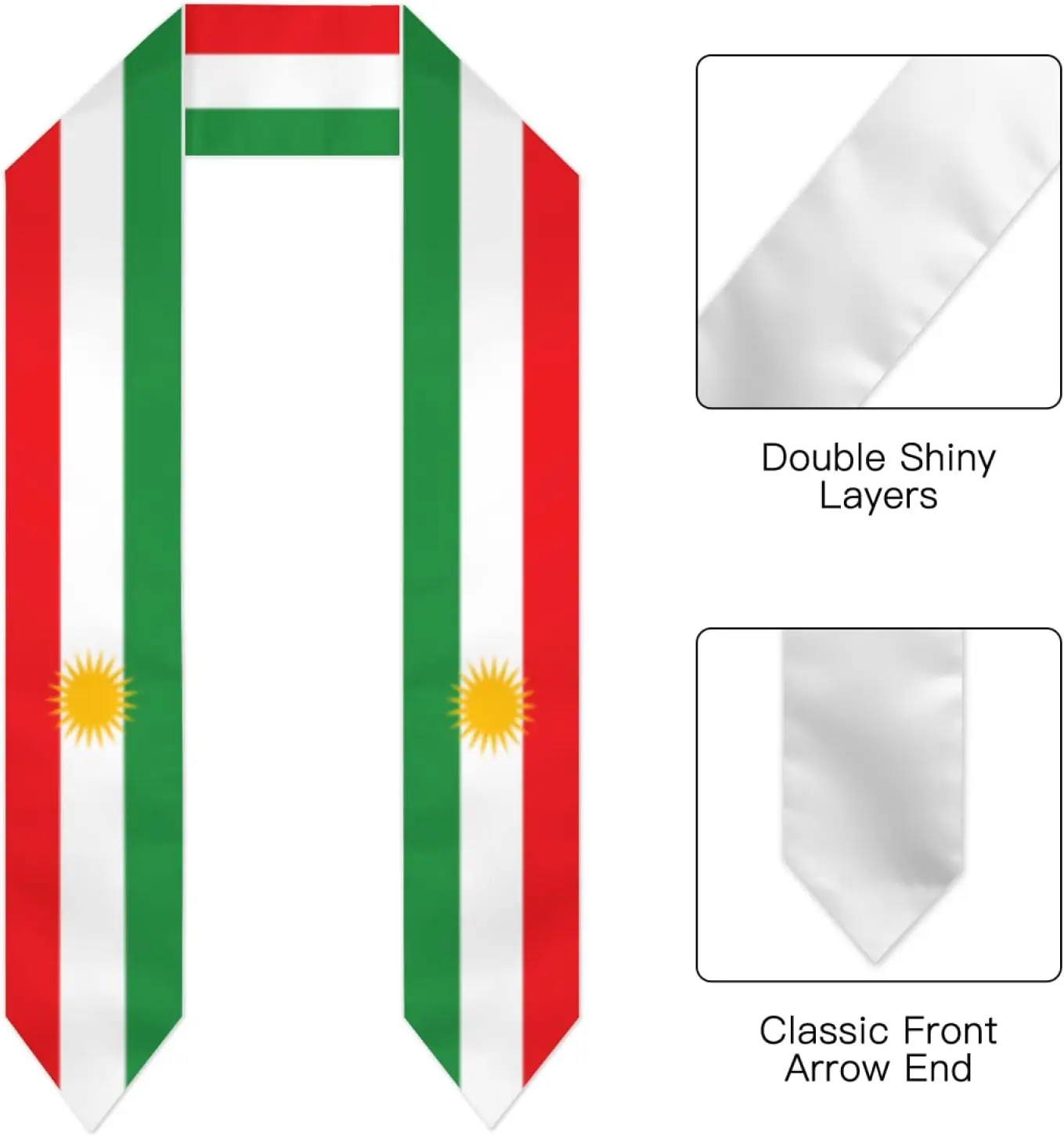 Kurdistan National Flag Inspired Graduation Sash Stole Print with Sun Symbol,Cultural Identity Accessory