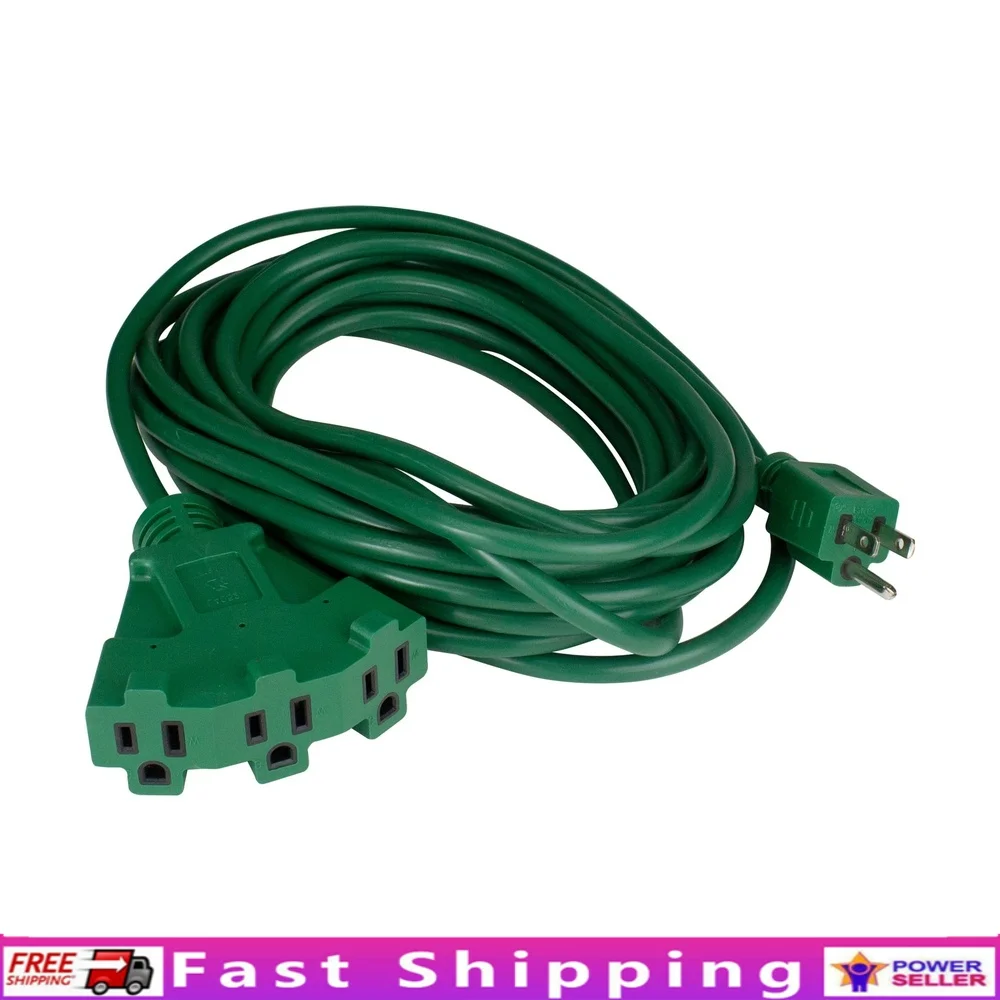 

25ft Outdoor Extension Cord 3-Prong Grounded Power Cable Weather Resistant Medium Duty Fan Style Connector Ideal Holiday