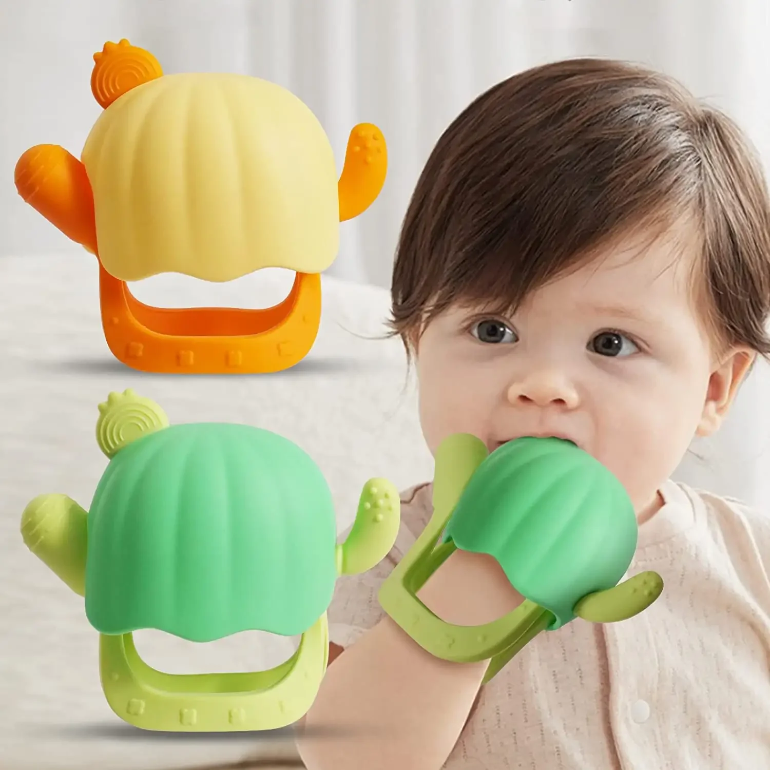 

1 Pc Baby Teether Toys 0 To 12 Months Training Grip Strength Cactus Shape Baby Reborn Soft Silicone Baby Accessory Chewing Toy