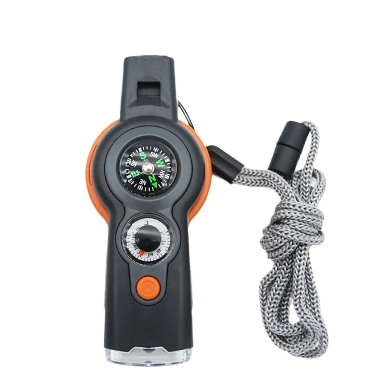 

NEW 1PC 7 in 1 Survival Whistle High Decibel Rescue Whistle with LED Light Thermometer Compass Survival Reflective Signal Mirror