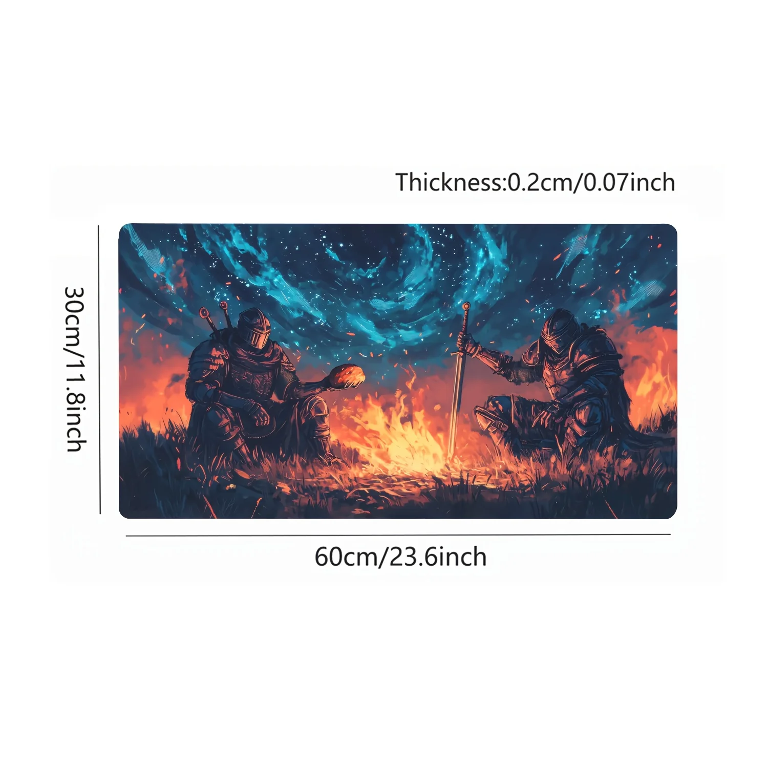 قطعة واحدة من Bonfire Knight مع لوحة ماوس كبيرة على السيف - حصيرة لوحة مفاتيح فائقة النعومة، قاعدة مطاطية غير قابلة للانزلاق، حواف مخيطة، سطح بوليستر